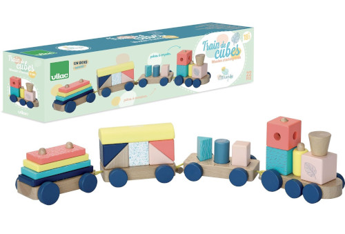 train de cubes Vilac avec boîte