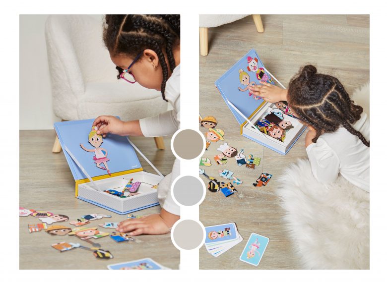 petite fille qui joue à un jeu magnétique Janod