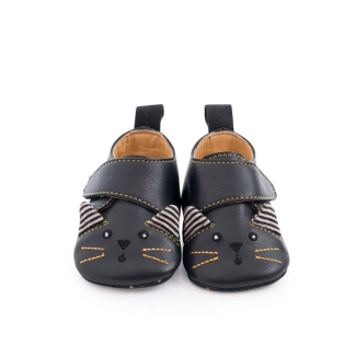 Chaussons cuir chat noir Les moustaches 12-18 mois