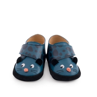 Chaussons cuir panthère bleu Dans la jungle 6-12 mois