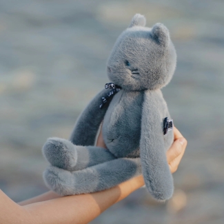 Peluche Chat Mlo Bleu Gris 37 cm
