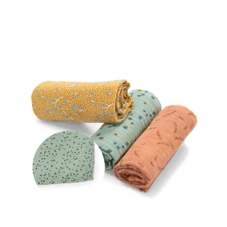 Set de 3 langes en coton bio Trois Petits Lapins