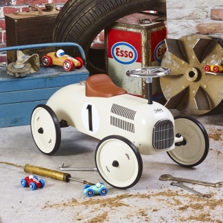 Porteur voiture vintage blanc crème