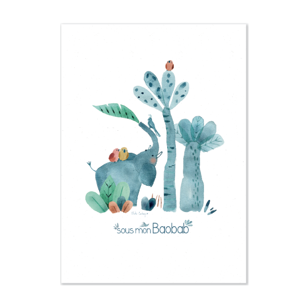 Affiche Eléphant 50x70cm Sous mon baobab