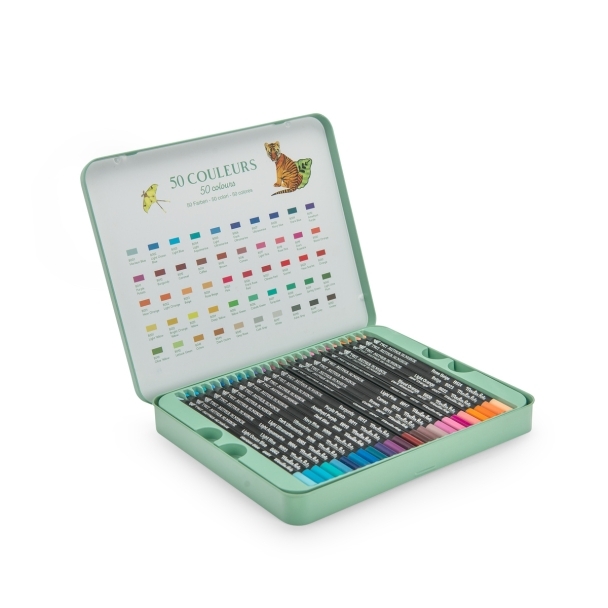 Boite métal 50 crayons de couleur Tout autour du monde