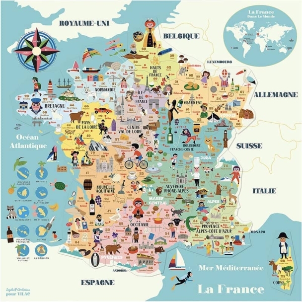 Carte de France Magnétique en bois Ingela P. Arrhenius 92 pcs