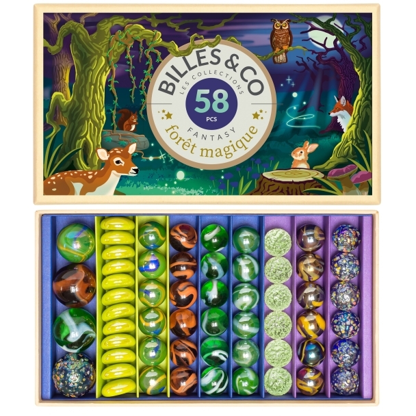 Coffret de 58 billes forêt Magique