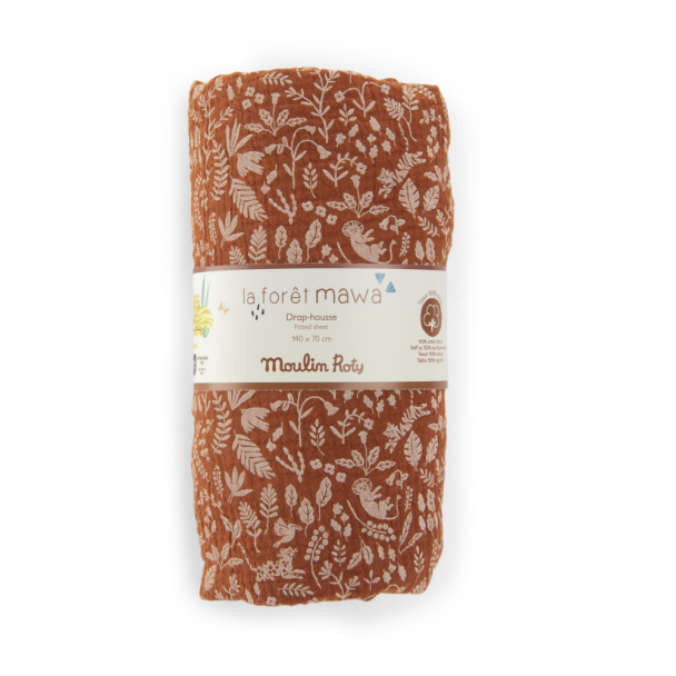 Drap housse feuillage lit bébé 70 x 140 cm La forêt Mawa