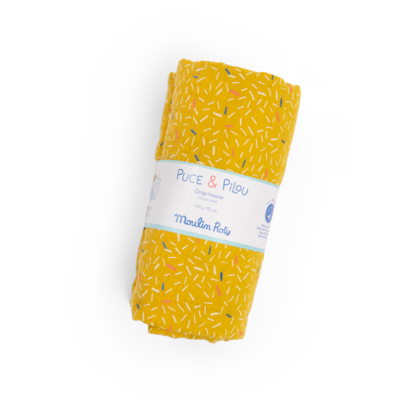 Drap housse jaune lit bébé 70 x 140 cm Puce & Pilou