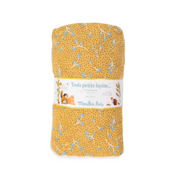 Drap housse ocre lit bébé 70 x 140 cm Trois Petits Lapins