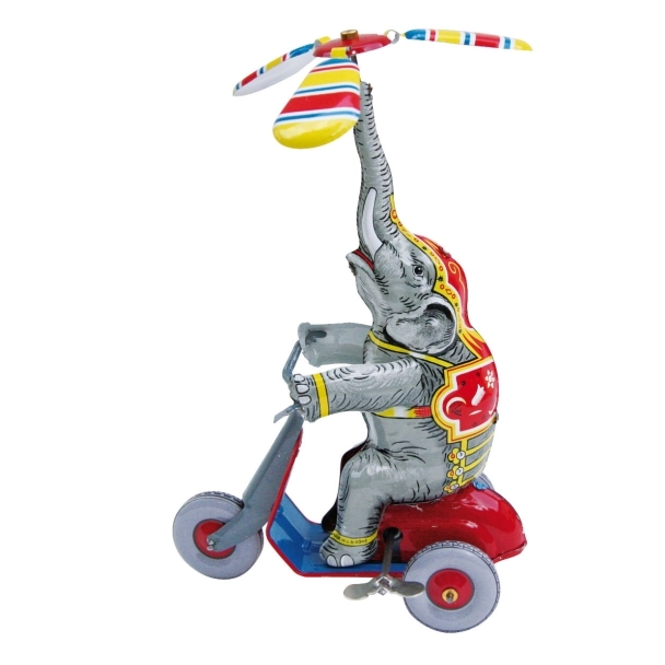 Eléphant sur tricycle mécanique