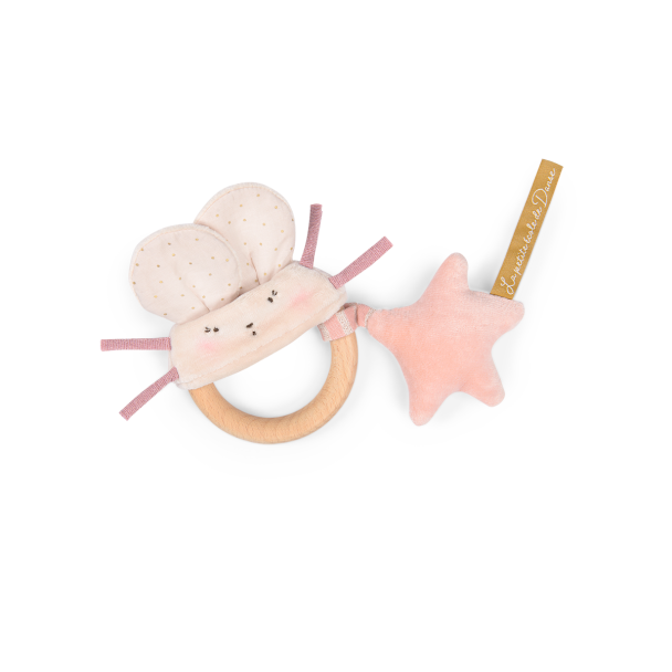 Hochet anneau bois souris rose La petite école de danse