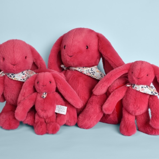 Peluche Lapin Fleurette fuchsia 25 cm
