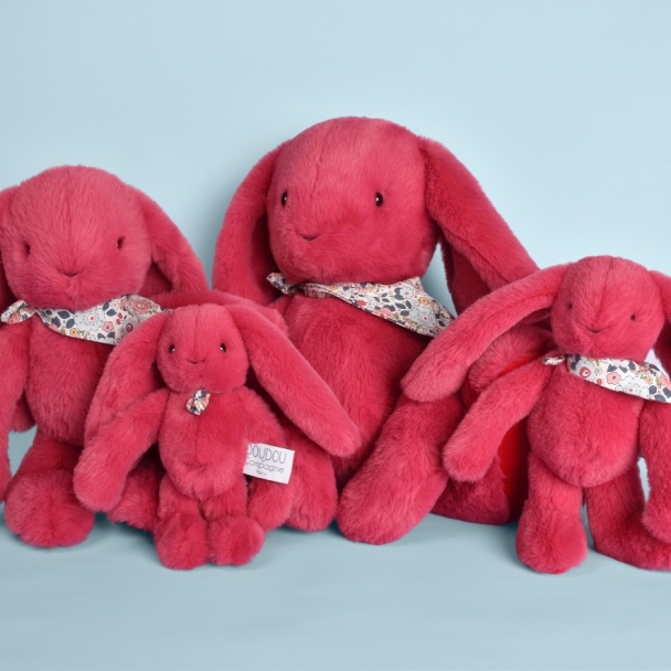 Peluche Lapin Fleurette fuchsia 35 cm