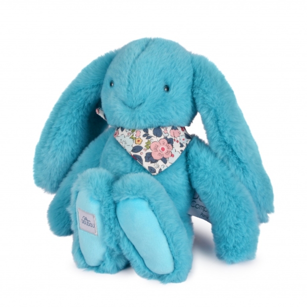 Peluche Lapin Fleurette turquoise 25 cm