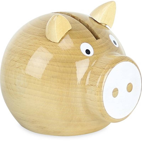 Tirelire cochon bois naturel blanc